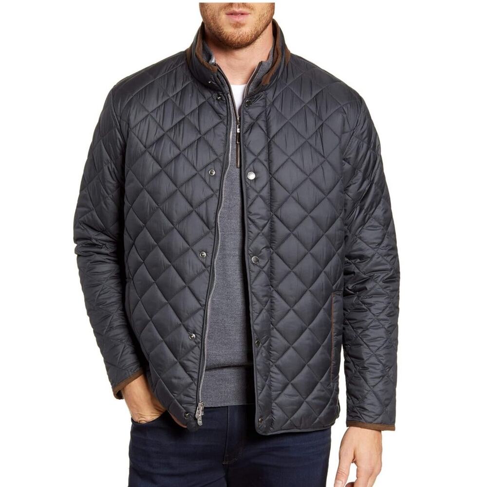 Peter Millar (M) Black 'Suffolk' Quilted Travel Coat- Packable, Quiet Luxury